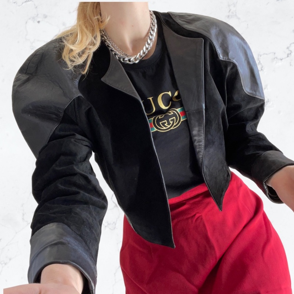 Vintage 80s Leather and suede leather jacket by CACCIA (M) - Picture 5 of 13